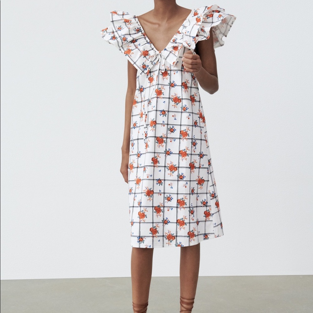 NWT ZARA FLORAL PRINT DRESS WITH RUFFLES DETAIL - Picture 1 of 7